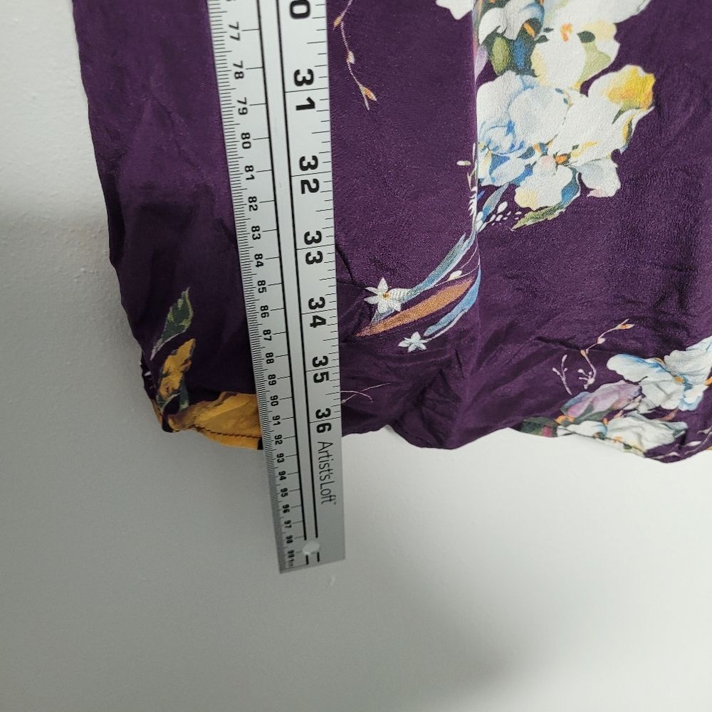 Amour Vert Purple 100% Silk Arabelle Soirée Purple Floral Blouson Short Dress L - Picture 7 of 7